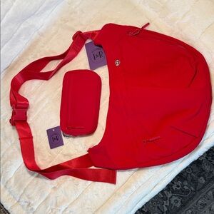 Iris & Rainbow Red Hip Hugger Crossbody Bag and Carryall Wallet Set NWT